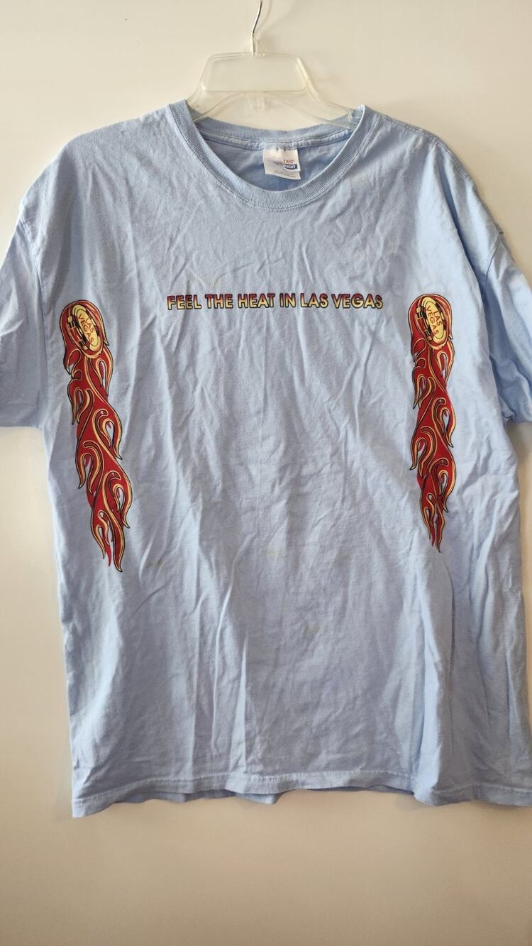 Hanes Heavyweight Vintage Las Vegas Flame T-Shirt Light Blue Men's XL #413